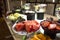 Open buffet at the hotel. Sliced watermelon, oranges, tomatoes,