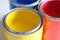 Open cans of paints