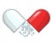 Open capsule pill icon, cartoon style