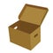 Open cardboard box with a lid and slots for gripping, a box for moving or for papers, an isolated object on a white background,