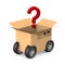 Open cargo box and question with wheel on white background. Isolated 3D illustration