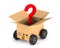 open cargo box with wheel and question on white background. Isolated 3D illustration