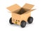 Open cargo box with wheel on white background. Isolated 3D illus