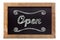 \'Open\' chalk writing on chalkboard