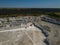 Open chalky quarry, aerial view from drone