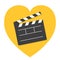 Open clapper board template icon. Flat design style. Heart shape. I love movie cinema. White background. Isolated