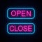 Open and Close. Vector neon signs