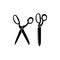 Open and closed black tailor scissors icons. Sewing retro scissors.