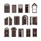 Open and closed door black vector icons set