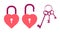 Open and closed heart-shaped lock. Bunch of vintage keys. Flat style vector illustration isolated on white
