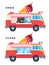 Open and closed ice cream vans vector icon flat isolated illustration