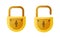 Open and closed lock. Cartoon data encryption and home security symbol. Golden padlock shape design with interlock