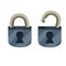 Open and closed lock. Keyhole. Metal object. Protection and security. Block and unlock. Element doors
