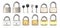 Open and closed metallic, gold and chrome code padlocks. Realistic locks with secret number combination and keyholes