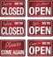 Open closed store signs in red color