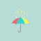 Open colorful funny umbrella with rain drops. Flat icon isolated on white. Flat design