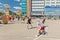 Open competition on the asphalt Playground streetball among girl