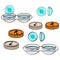 Open containers for contact lenses. Side view. Orange container lids. Vector image isolated