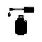 Open cosmetic container nail polish with brush. Female makeup product. Plastic or glass bottle. Fashion and style. Black