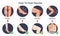 Open cut wounds knee elbow bruises foot injury treatments concept round flat icons bandage applications illustration