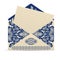 Open decorative cute envelope with letter