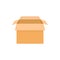 Open delivery box. Carton container element. Packaging box symbol.