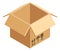 Open delivery package. Empty cardboard box icon