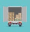 Open delivery truck with cardboard boxes. Isolated on blue background.