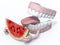 Open denture with arms and watermelon slice on hands