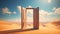 Open door in a desert. Concept of freedom, travel, adventure, discovery, opportunity, new beginnings, the unknown