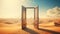 Open door in desert. Concept of freedom, travel, adventure, discovery, opportunity, new beginnings, the unknown, mystery