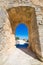 Open door of stone in castle of Penaranda de Duero