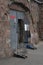 Open door to the garage of a tire workshop.