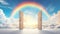 Open doors leading to a rainbow in the sky. Concept of hope, dreams, positivity, new horizons, freedom, the unknown