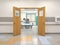 Open doors to the hospital room. 3d illustration