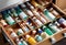 An open drawer filled with various medication bottles.