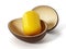 Open egg surprise with yellow capsule. 3D illustration