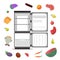 Open empty fridge with healthy food diet vector illustration