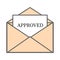Open envelop with approve email. Vector flat illustration