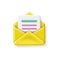 Open envelope with blank paper. Yellow mail newsletter icon. Email sign vector 3d