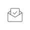 Open envelope check mark line icon. Email black outline sign.
