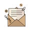 Open envelope with a clipped document. Official letter. Flat style illustration.