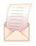 Open envelope with a letter - vector full color picture. The envelope is opened and a sheet of written paper is pulled out of it.