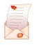Open envelope with a love message - vector full color picture. Envelope with a letter, hearts and imprint of lipstick. Picture for