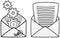 Open envelope with paper sheet and gears symbol of email. Communication via electronic mail