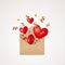Open envelope with red hearts and golden confetti explosion