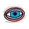 Open eye hand drawn vector illustration in cartoon doodle style pink skin blue cornea