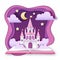 Open fairy tale book with castle with clouds, stars and moon. Cut out paper art style design. Origami