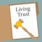 Open file folder with living trust documents and court gavel