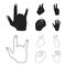 Open fist, victory, miser. Hand gesture set collection icons in black,outline style vector symbol stock illustration web